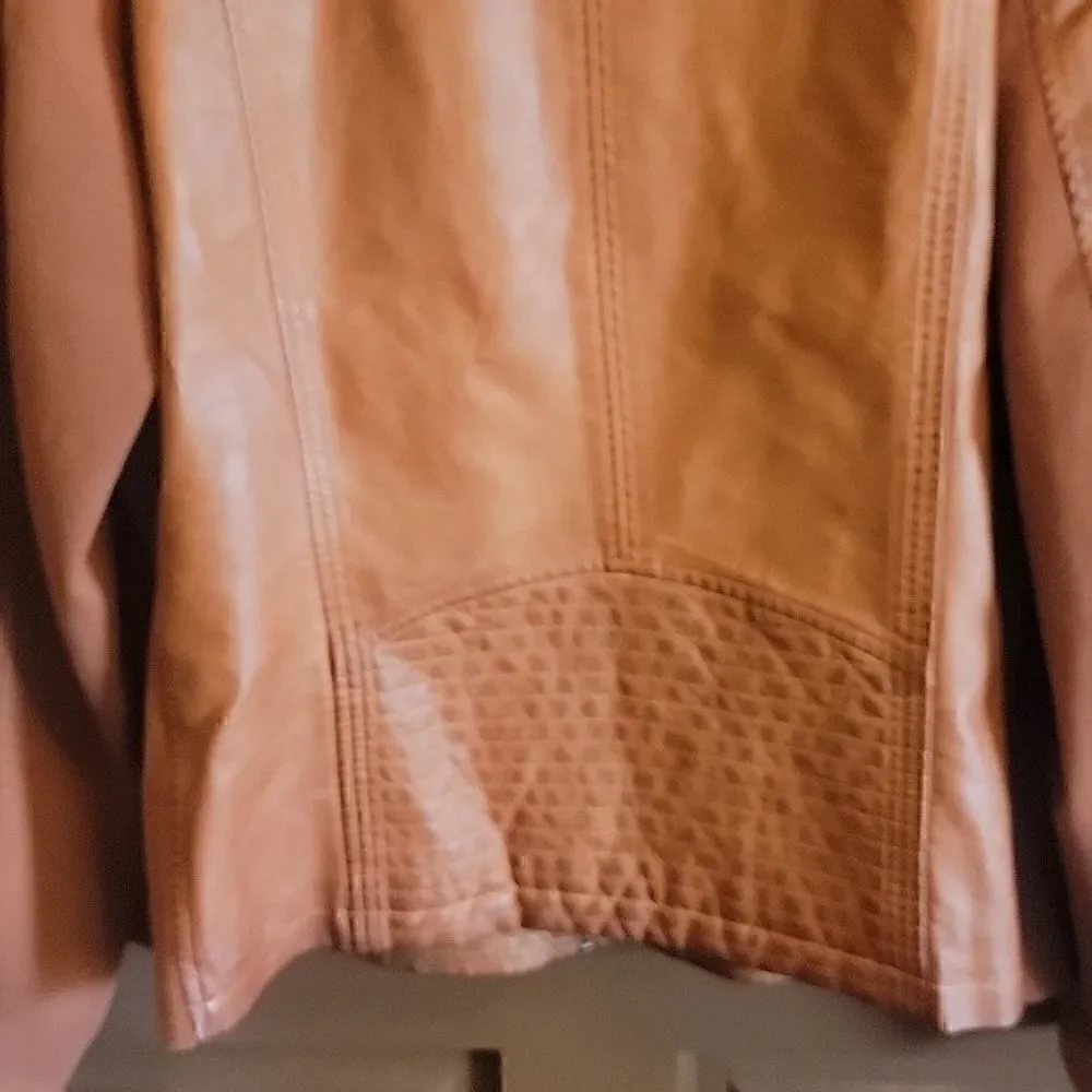 Sebby-Faux leather cognac jkt. with snap neck 3X. NWT.
